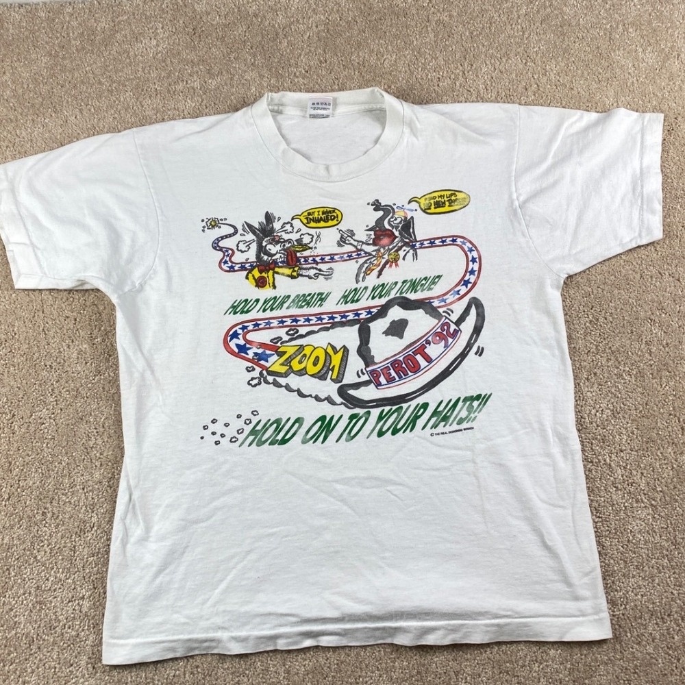 Vintage 1992 Ross Perot Campaign T-Shirt Mens Large White‎ Single Stitch 90s Tee